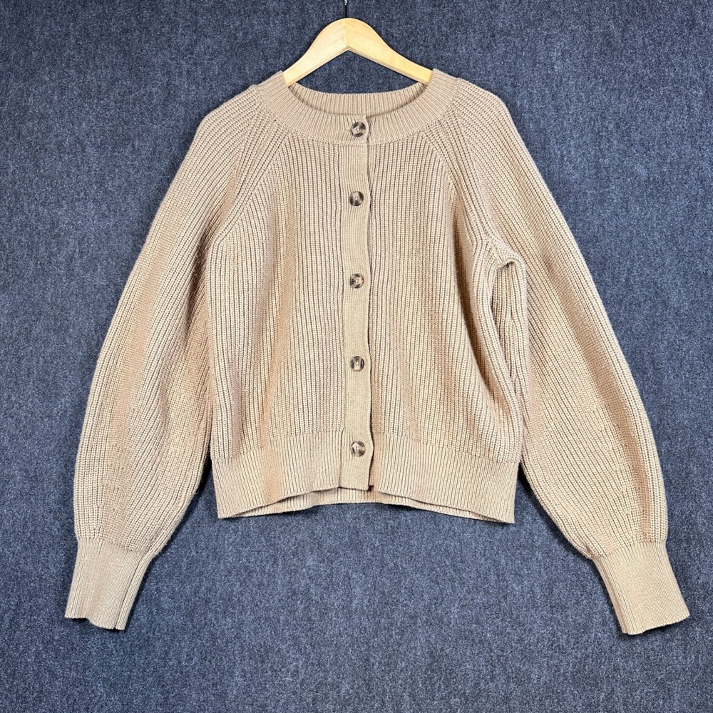 Banana Republic Womens XL Tan Beige Ribbed Knit Button Cozy Cardigan Sweater